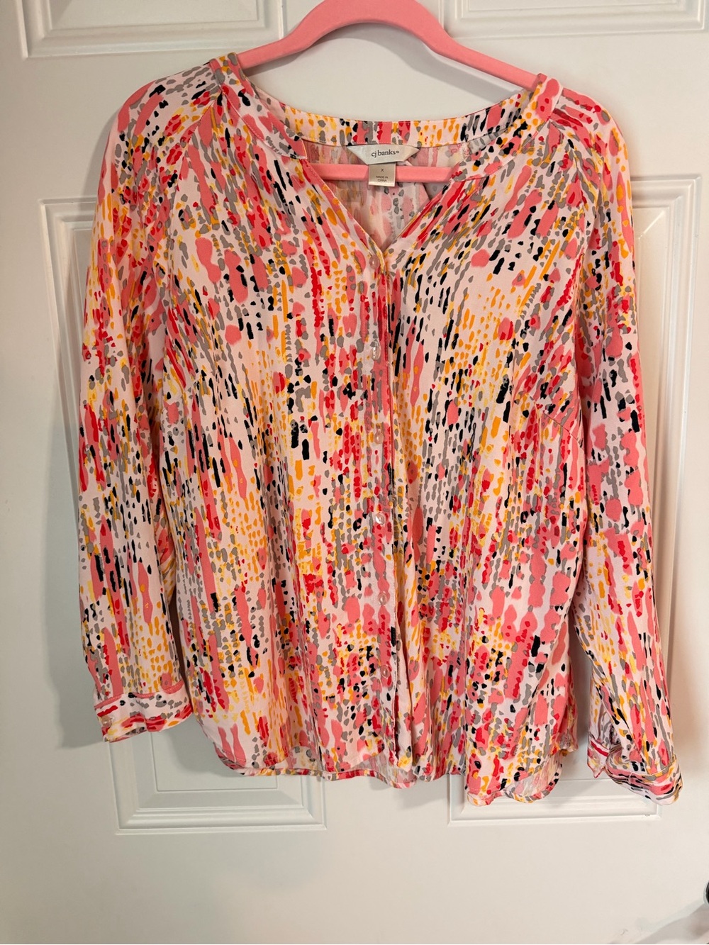Christopher & Banks Pink Yellow Multicolor Abstract Print Blouse